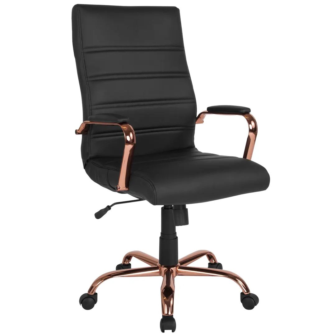 Flash Furniture GO-2286H-BK-RSGLD-GG Whiteney Executive Office Chair, 39-1/4" to 43" Adjustable, 250 lb, LeatherSoft Upholstery, Rose Gold Padded Arms