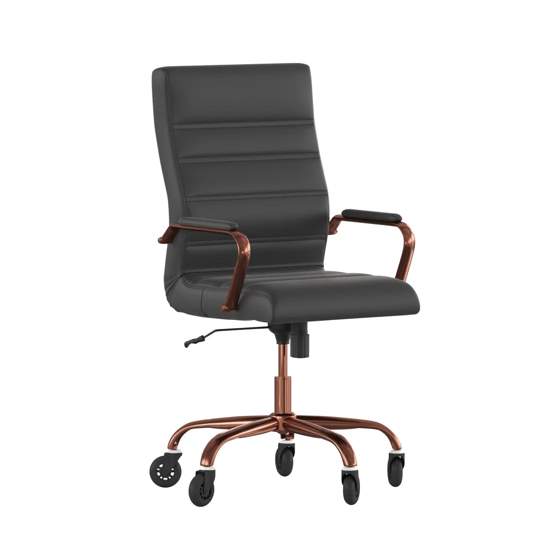Flash Furniture GO-2286H-BK-RSGLD-RLB-GG Whiteney Executive Office Chair, 39-1/4 to 43 Height, 250 lb, LeatherSoft Upholstery, Rose Gold Padded Arms
