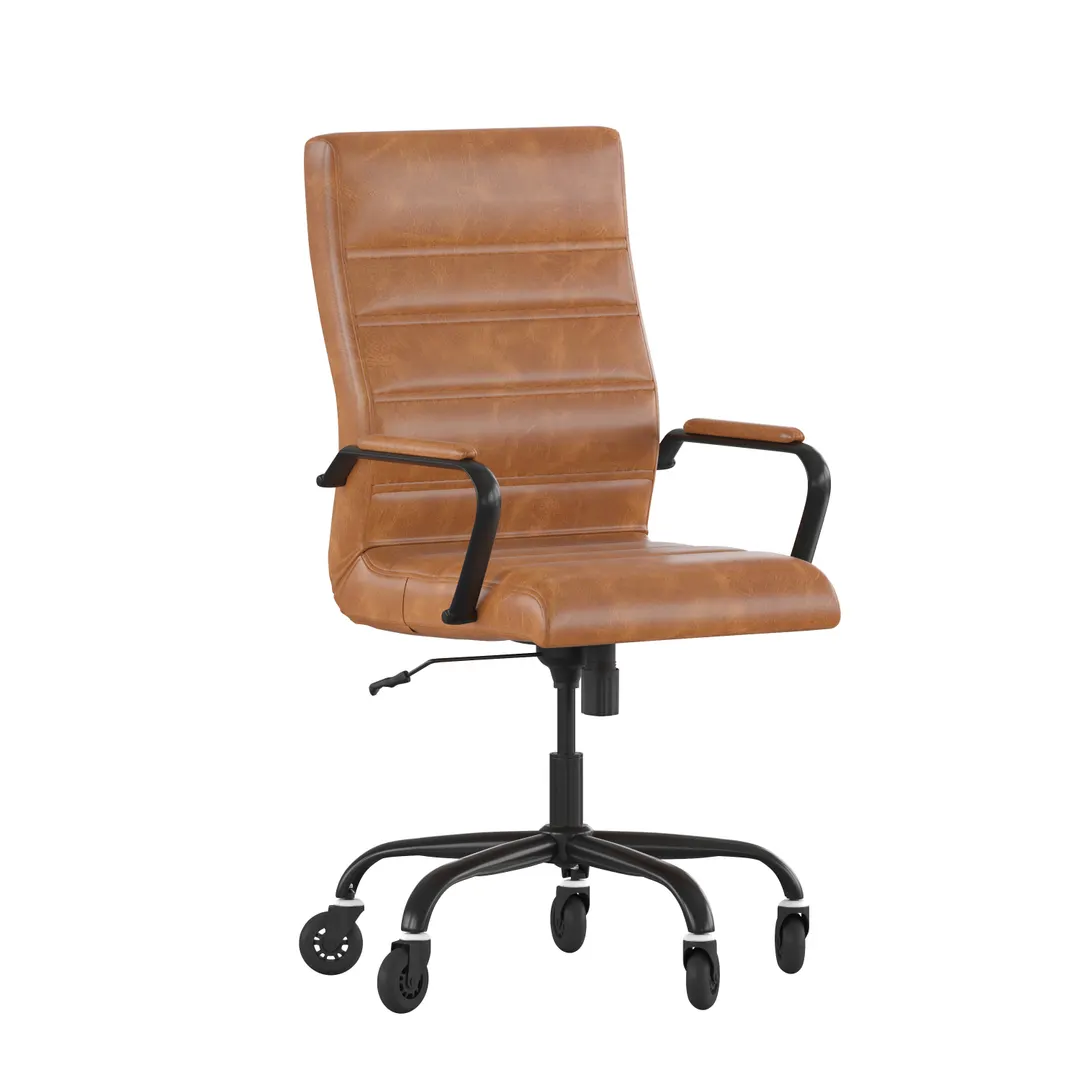 Flash Furniture GO-2286H-BR-BK-RLB-GG Whiteney Executive Office Chair, 39-1/4 to 43in Height, 250 lb, LeatherSoft Upholstery, Black Padded Arms