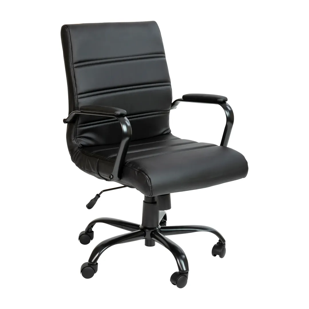 Flash Furniture GO-2286M-BK-BK-GG Whitney Executive Swivel Office Chair, 37-40.75in Height, 250 lb, LeatherSoft Upholstery, Black