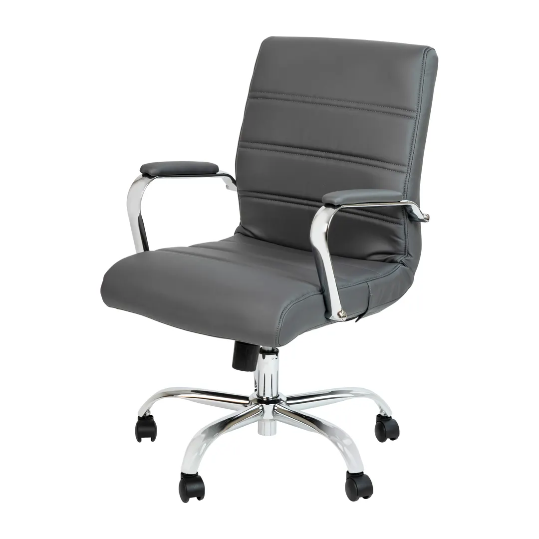 Flash Furniture GO-2286M-GR-GG Whitney Executive Swivel Office Chair, 37-40.75" Height, 250 lb, Gray LeatherSoft, Padded Arms