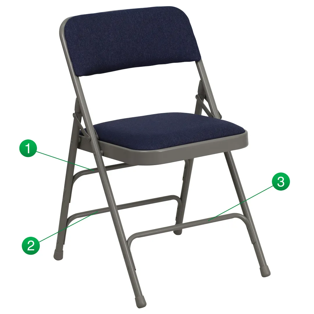 Flash Furniture HA-MC309AF-NVY-GG Hercules Series Navy Folding Chair, 300 lb, Fabric Upholstered, Gray Powder Coat