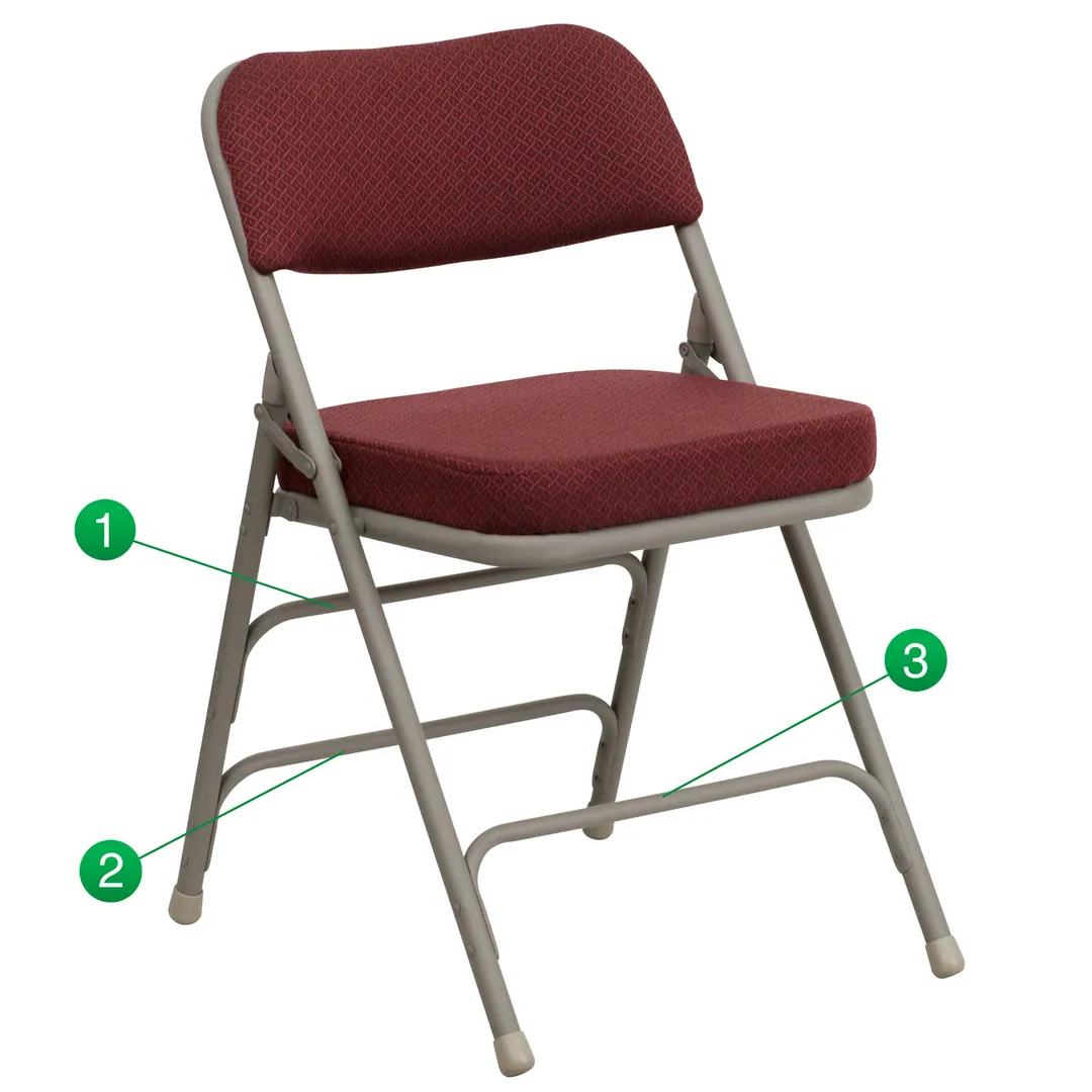 Flash Furniture HA-MC320AF-BG-GG Hercules Series Premium Folding Chair, 300 lb, Burgundy Patterned Fabric, Gray Powder Coat