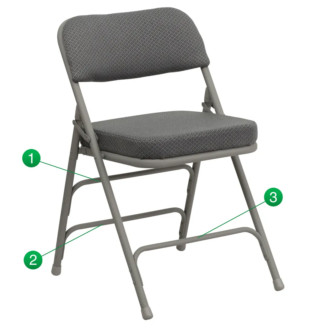 Flash Furniture HA-MC320AF-GRY-GG Hercules Series Premium Folding Chair, 300 lb, Gray Powder Coat, Fabric Upholstered