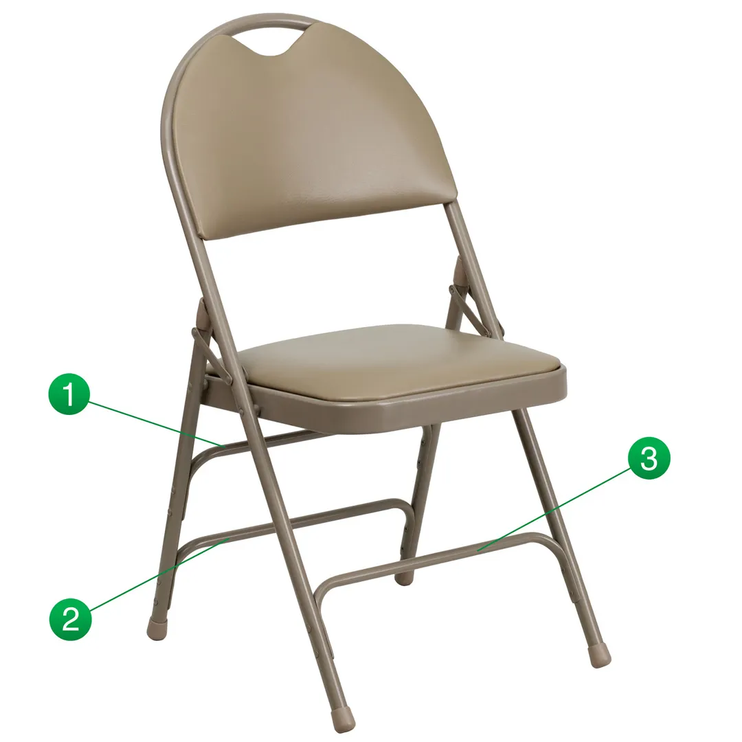 Flash Furniture HA-MC705AV-3-BGE-GG Hercules Series Extra Large Folding Chair, 300 lb, Beige Vinyl, 18 Gauge Steel