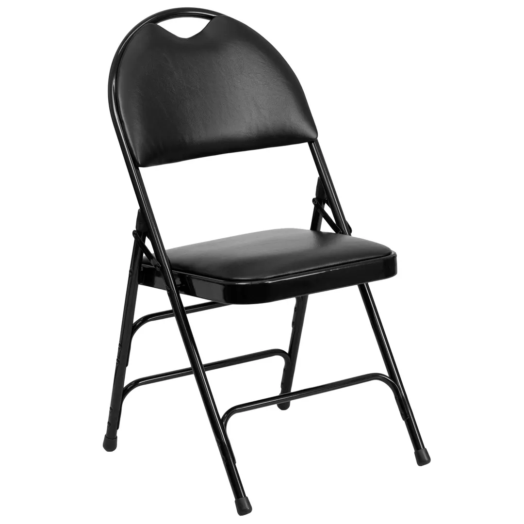 Flash Furniture HA-MC705AV-3-BK-GG Hercules Series Extra Large Folding Chair, 300 lb Capacity, Black Vinyl Upholstered Seat and Back, 18 Gauge Steel Frame