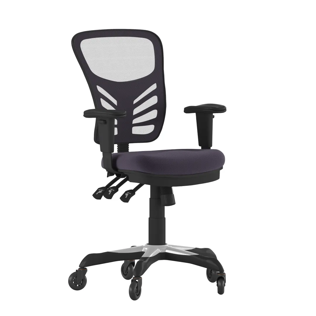 Flash Furniture HL-0001-DK-GY-RLB-GG Nicholas Swivel Task Chair, 37-44.25in Height, 250lb Capacity, Mesh Back, Padded Arms, Dark Gray