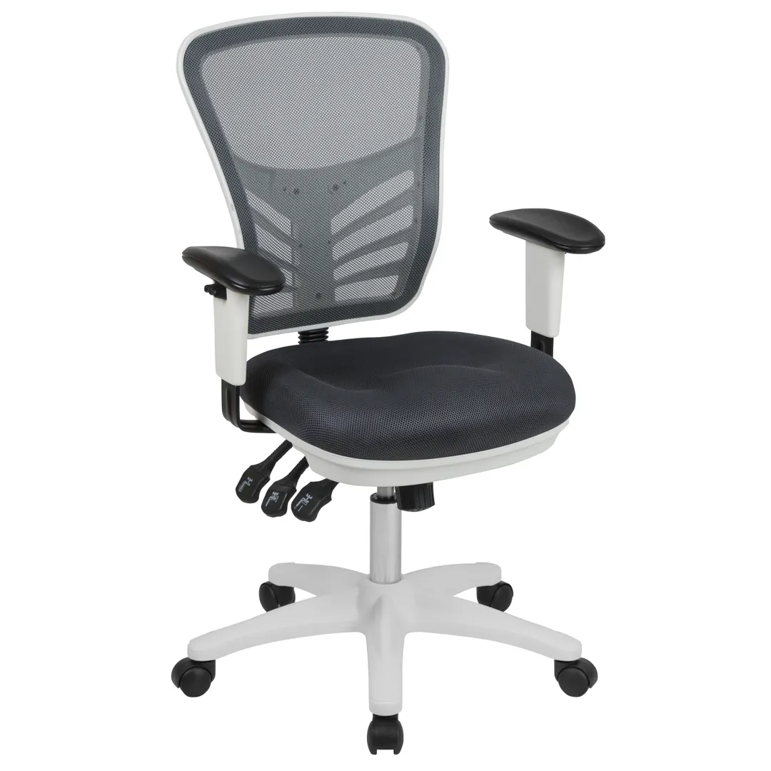Flash Furniture HL-0001-WH-DKGY-GG Nicholas Swivel Task Chair, 37-44.25in Height, 300lb Capacity, Mesh Back, Padded Arms