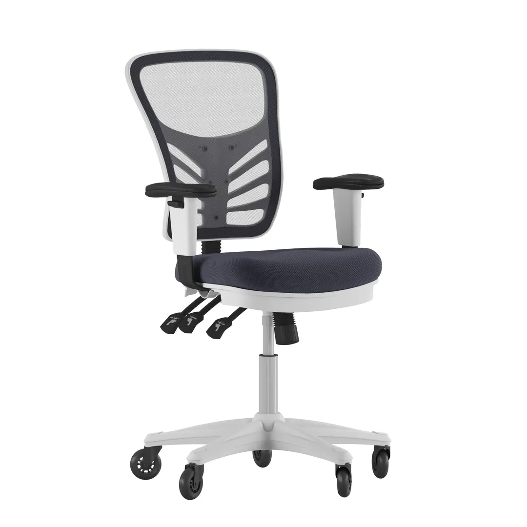 Flash Furniture HL-0001-WH-DKGY-RLB-GG Nicholas Swivel Task Chair, 37-44.25in Height, 300 lb Capacity, Mesh Back, Padded Arms