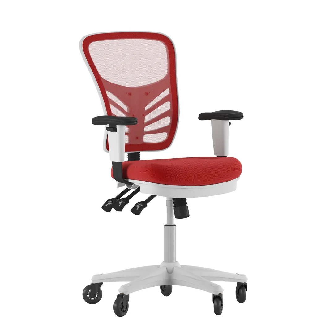Flash Furniture HL-0001-WH-RED-RLB-GG Nicholas Mid-Back Swivel Task Chair, 300 lb, Mesh Back, Padded Arms, White Frame, Red Mesh