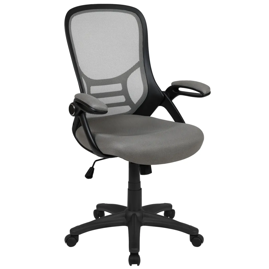 Flash Furniture HL-0016-1-BK-GY-GG Porter Swivel Office Chair, 40-1/4 to 44in Height, 250 lb Capacity, Mesh Back, Padded Arms