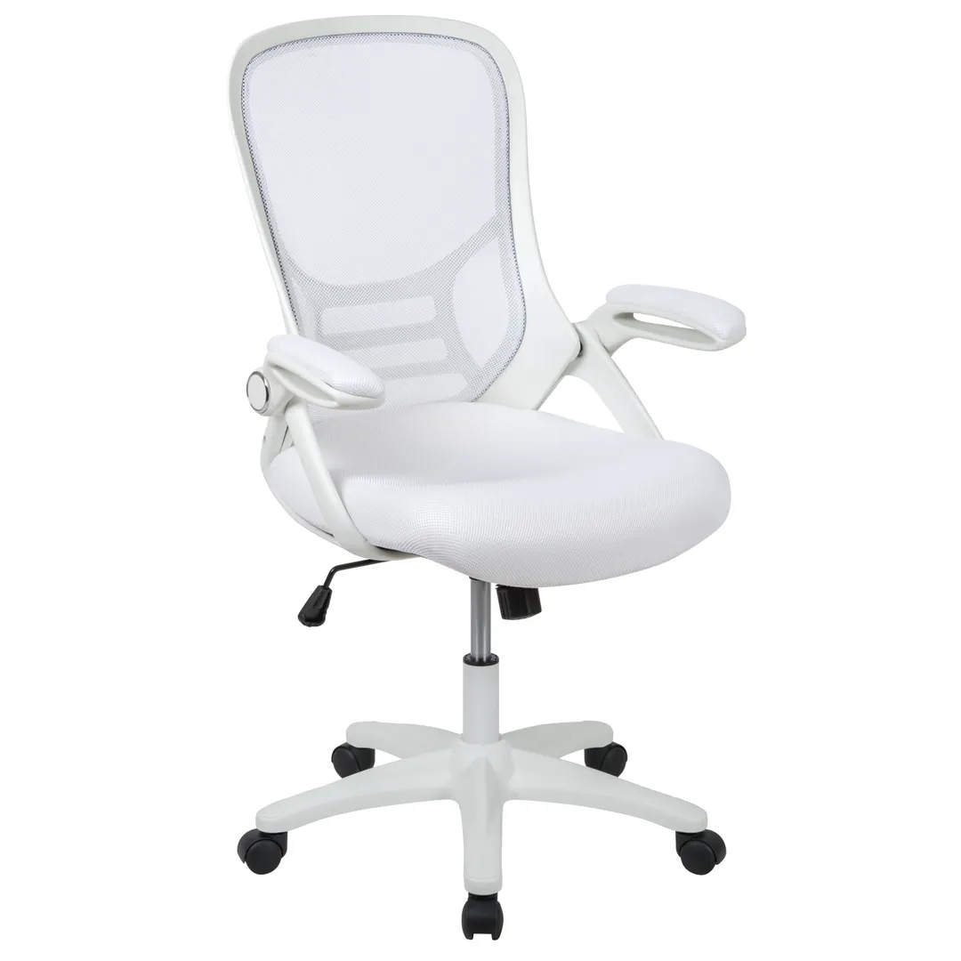 Flash Furniture HL-0016-1-WH-WH-GG Porter Swivel Office Chair, 250 lb, White, Mesh Back, Padded Arms