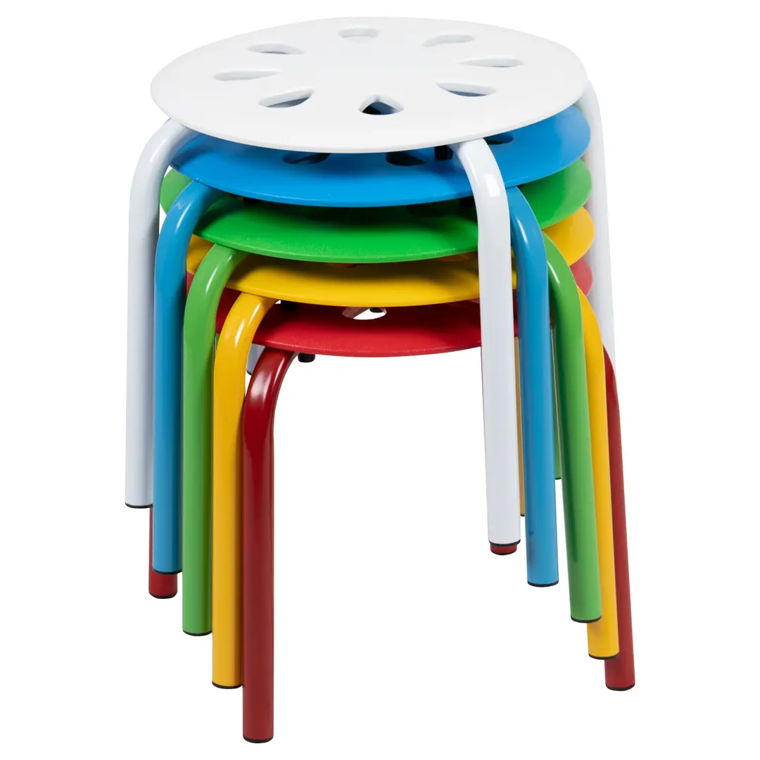 Flash Furniture LE-S2-MC-GG Stacking Bar Stool Set of 5, 11-1/2" Height, 198 lbs, Poly Seat, Steel Frame, Caps