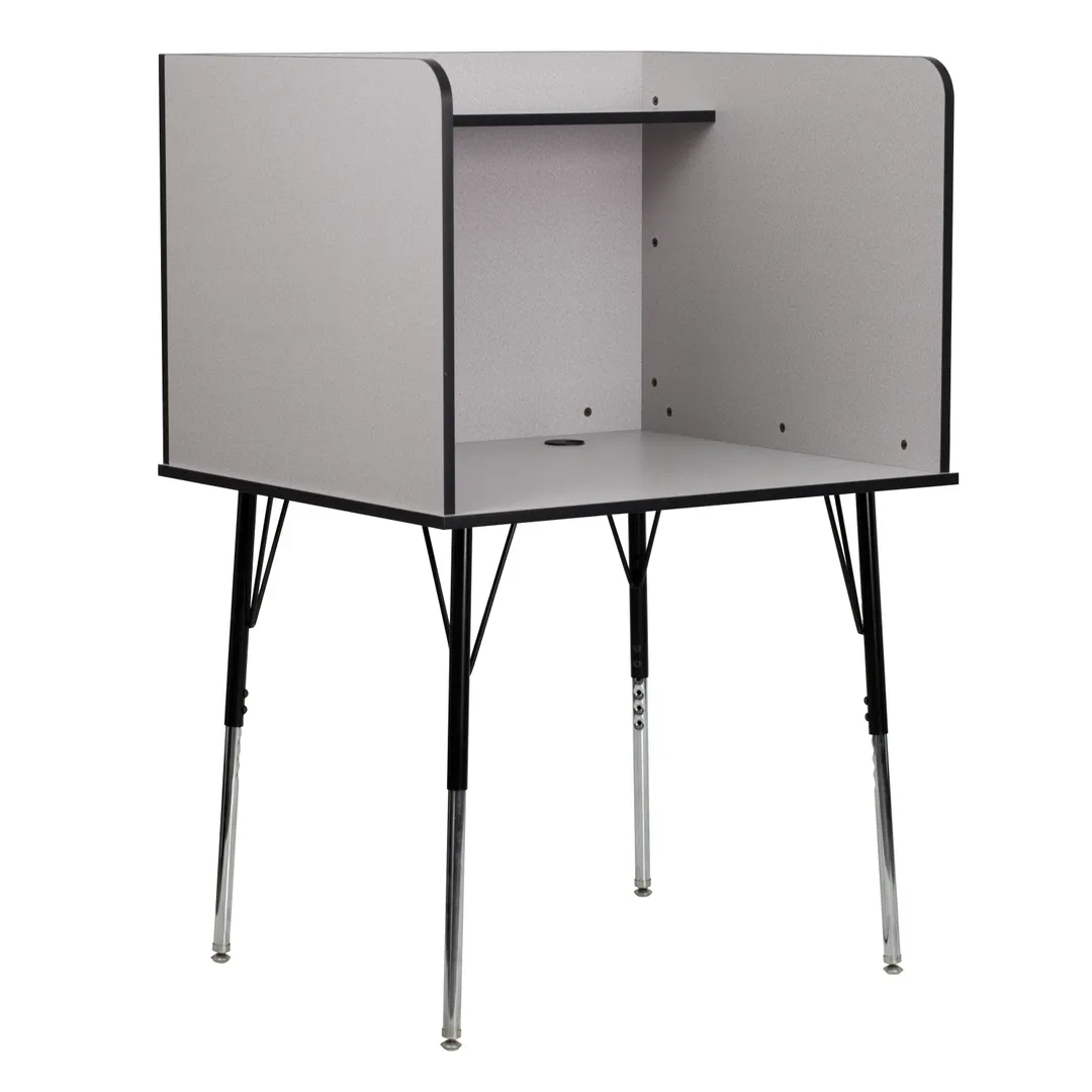 Flash Furniture MT-M6221-SGLSC-GREY-GG Study Carrel, Stand-Alone, Nebula Grey, Height Adjustable, Wire Management