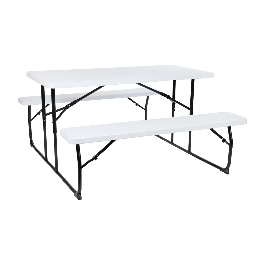 Flash Furniture RB-EBB-1470FD-WH-GG Insta-Fold Rectangular Folding Picnic Table & Benches, 53.75"W x 58.25"D, White Plastic Top, 661 lbs