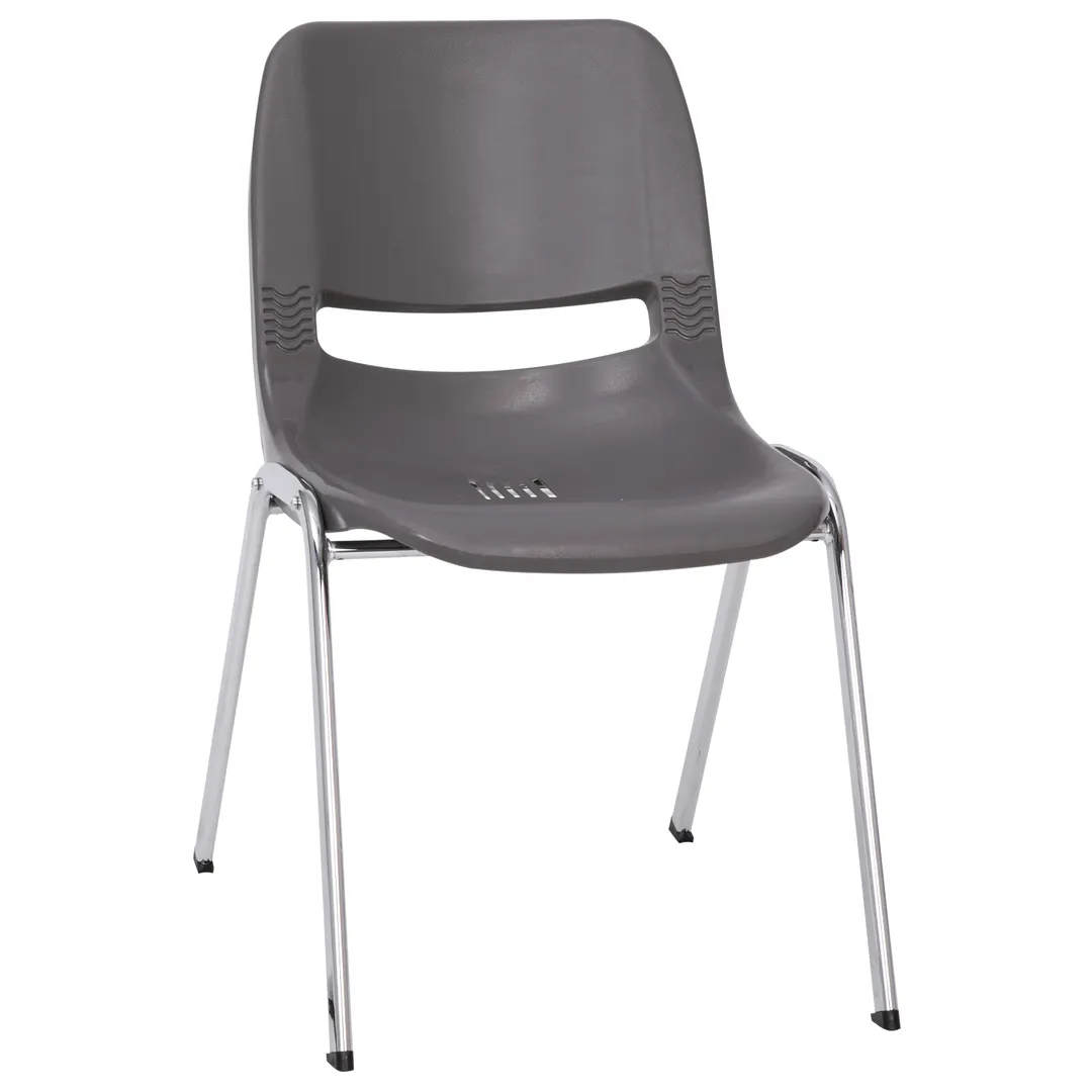 Flash Furniture RUT-18-GY-CHR-GG Hercules Series Gray Student Shell Stacking Chair, 880 lb, Chrome Frame, Plastic Seat