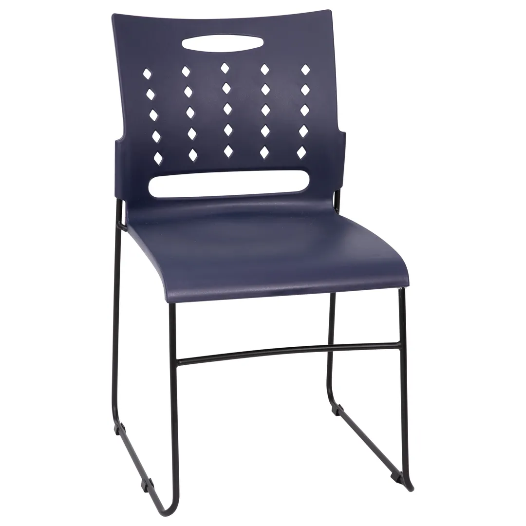 Flash Furniture RUT-2-NVY-BK-GG Hercules Series Navy Stacking Chair, 881 lb, Ergonomic Plastic Seat & Back, Black Metal Frame