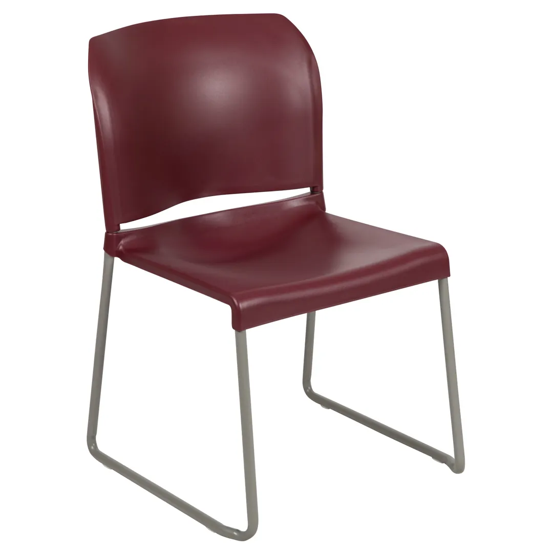 Flash Furniture RUT-238A-BY-GG Hercules Series 880 lbs Stackable Reception Chair, Gray Metal Frame, Burgundy Polypropylene Seat & Back