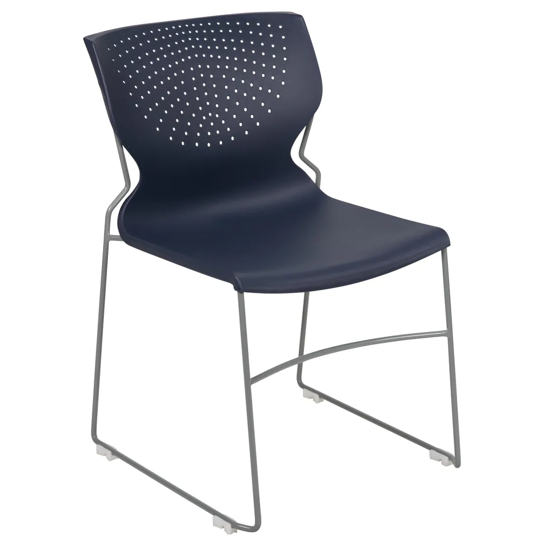 Flash Furniture RUT-438-NY-GG Hercules Series Navy Blue Polypropylene Stacking Chair, 661 lb. Weight Capacity, Ergonomic Design, Gray Powder Coated Metal Frame