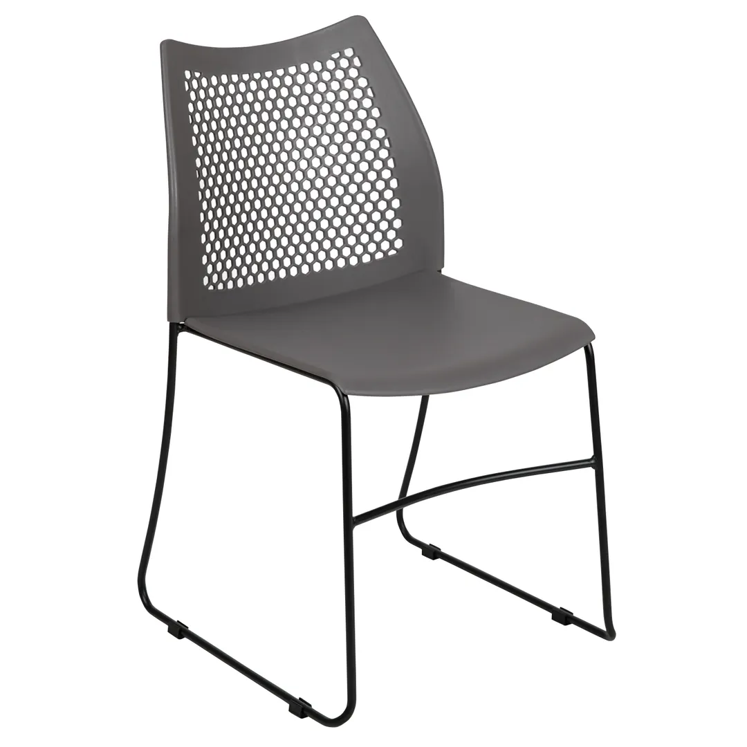 Flash Furniture RUT-498A-GY-GG Hercules Series 661 lb Stacking Chair, Gray Plastic Seat & Back, Metal Frame