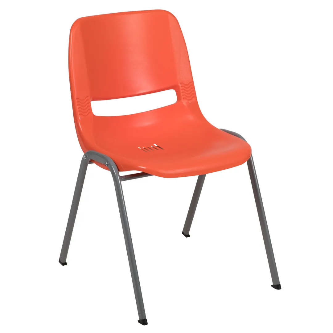 Flash Furniture RUT-EO1-OR-GG Hercules Ergonomic Stacking Chair, 880 lb, Orange Plastic Seat & Back, Gray Metal Frame