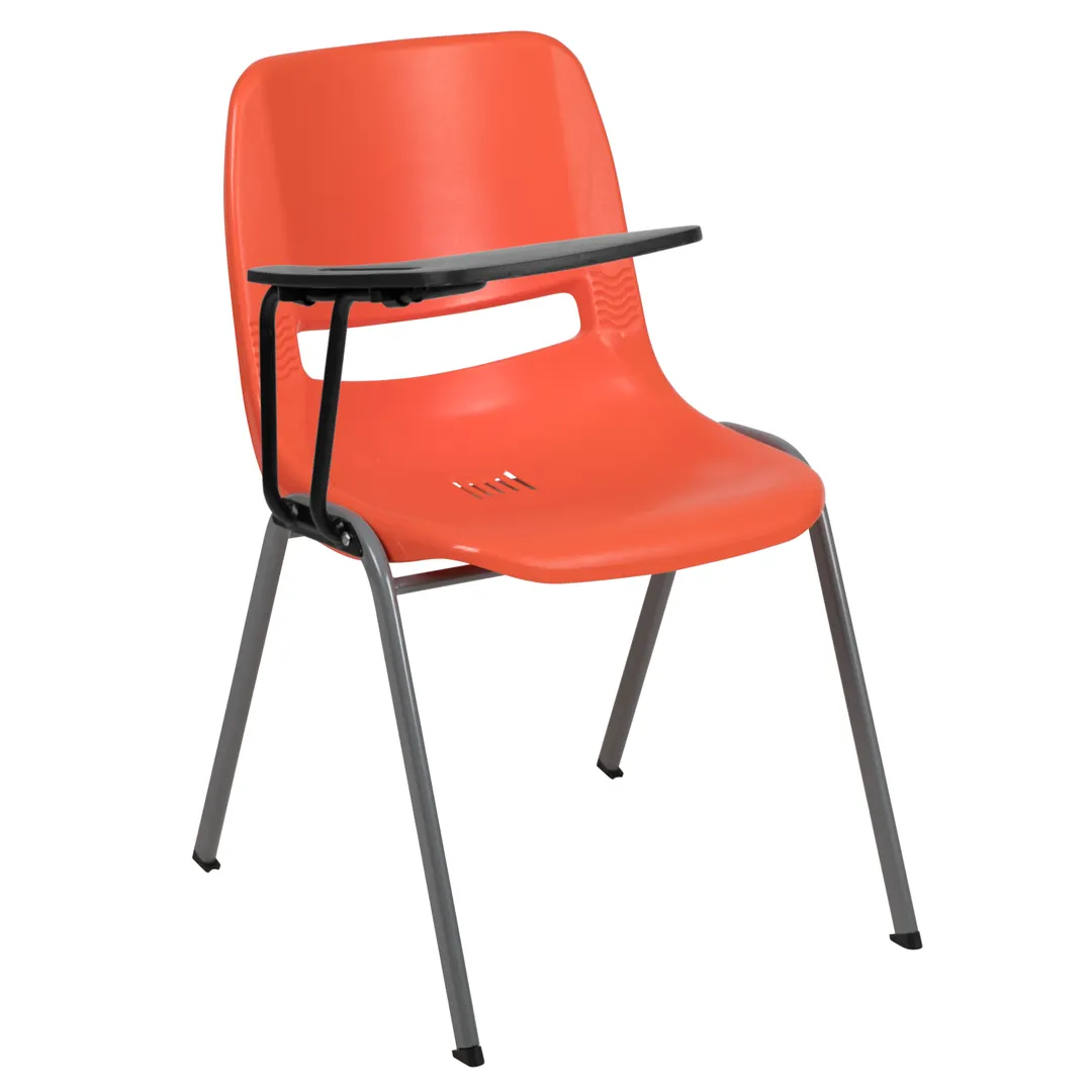 Flash Furniture RUT-EO1-OR-RTAB-GG Hercules Series Ergonomic Shell Chair, 880 lb, Orange, Plastic Seat & Back, Right Handed 12" Tablet Arm