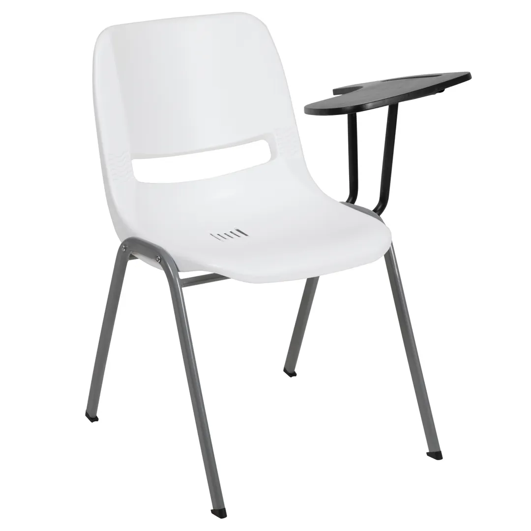 Flash Furniture RUT-EO1-WH-LTAB-GG Hercules Series Ergonomic Shell Chair, 880 lbs, White, Plastic Seat & Back, Left Handed 12" Tablet Arm