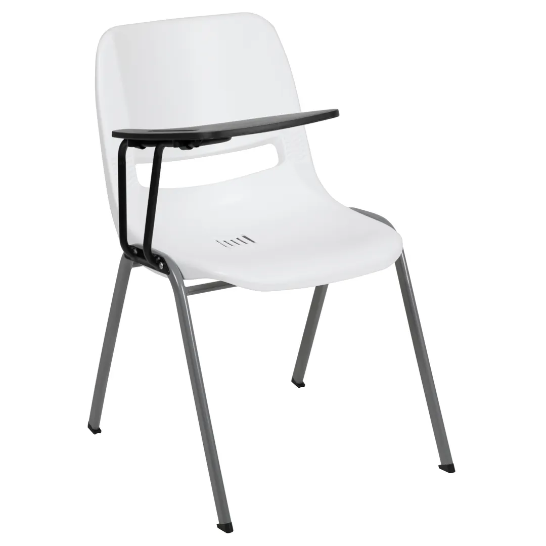 Flash Furniture RUT-EO1-WH-RTAB-GG Hercules Series Ergonomic Shell Chair, 880 lbs, White, Plastic Seat & Back, Right Handed Tablet Arm