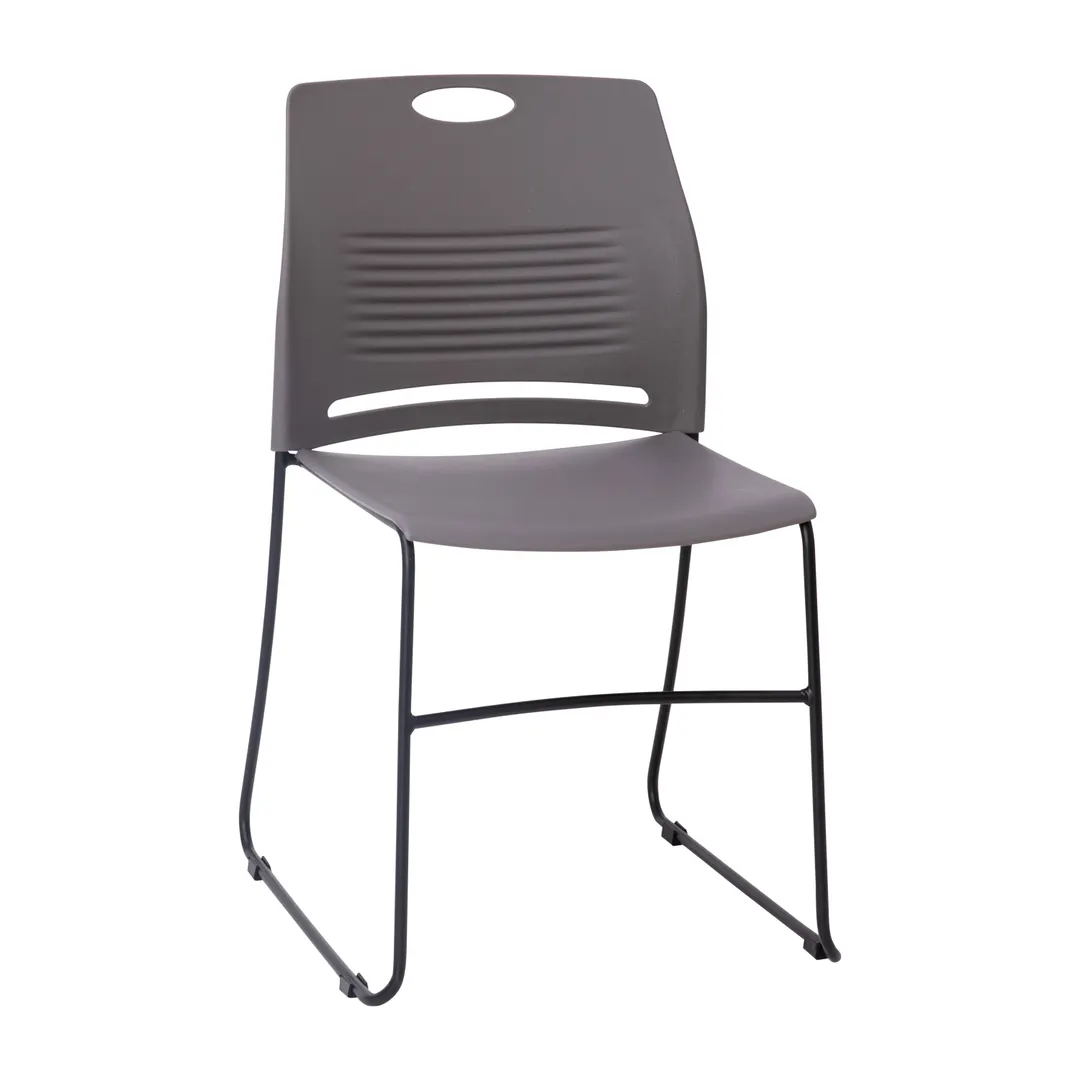 Flash Furniture RUT-NC499A-GY-GG HERCULES Series 660 lb. Gray Plastic Stack Chair with Black Powder Coated Sled Base