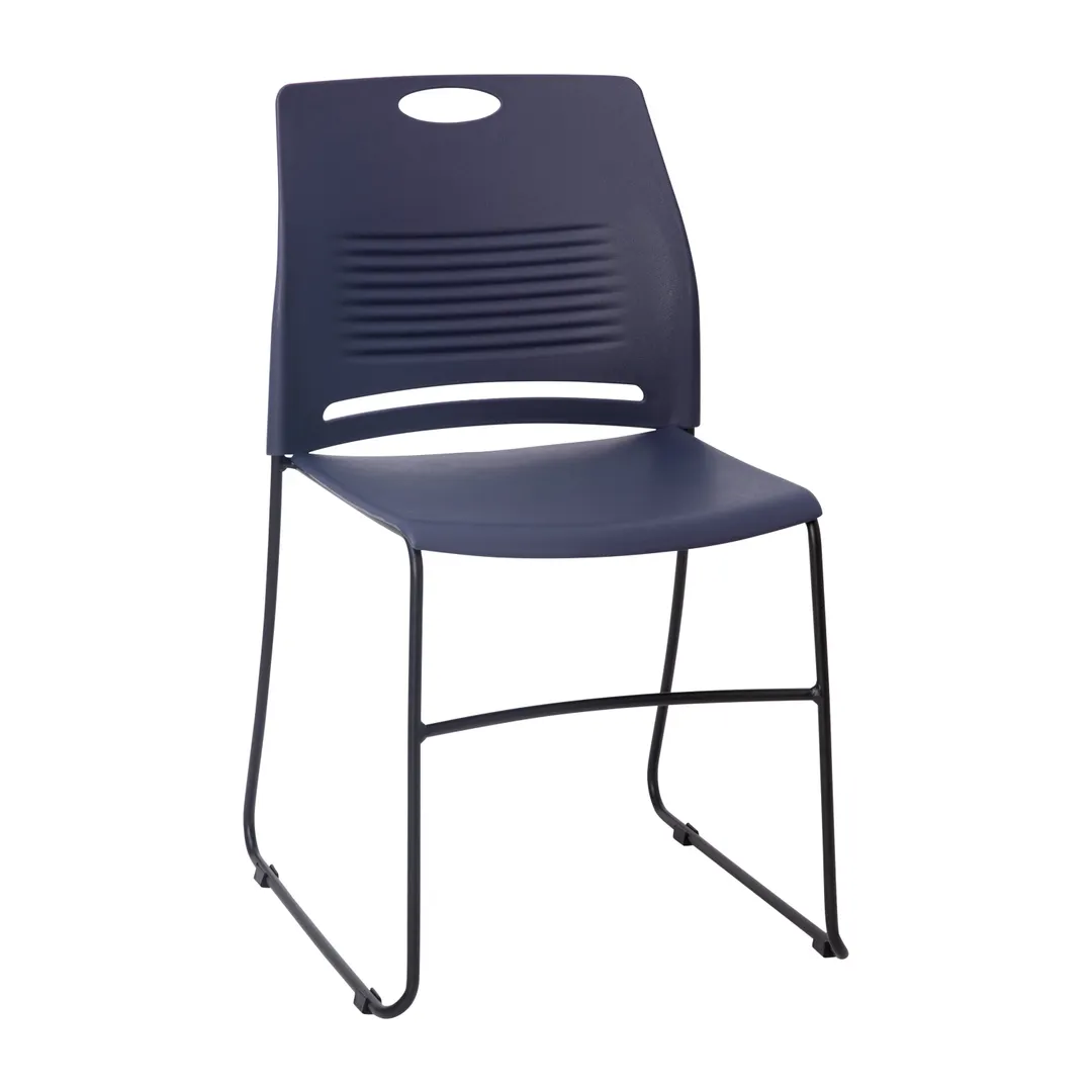 Flash Furniture RUT-NC499A-NAVY-GG HERCULES Series 660 lb Navy Plastic Stack Chair with Black Powder Coated Sled Base