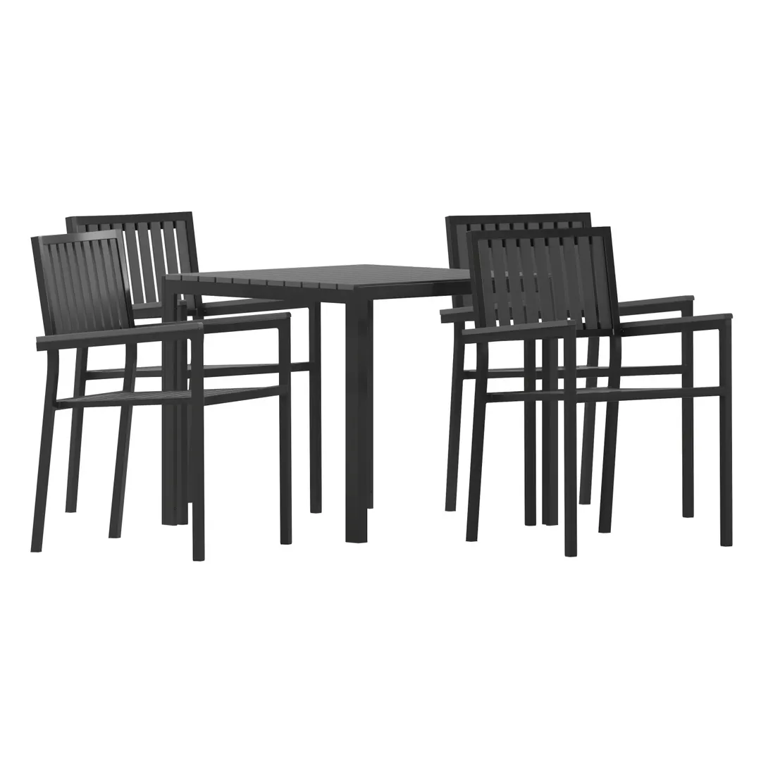 Flash Furniture SB-A268C4-T-BK-GG Harris 5 Piece Outdoor Table and Chairs Set with Black Poly Resin