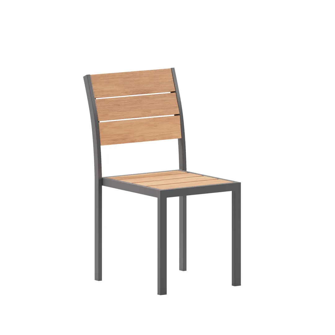 Flash Furniture SB-CA108-NAT-GG Finch Patio Chair, 300 lbs, Stackable, Faux Teak Poly Slats, Metal Frame