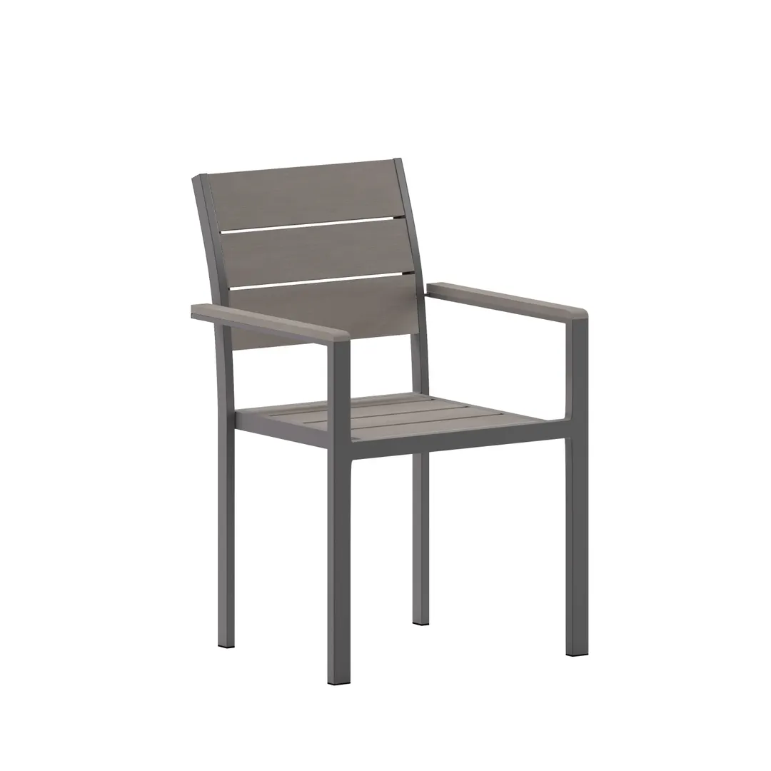 Flash Furniture SB-CA108-WA-GRY-GG Finch Patio Chair, 300 lbs, Stackable, Gray Faux Teak Poly Slats