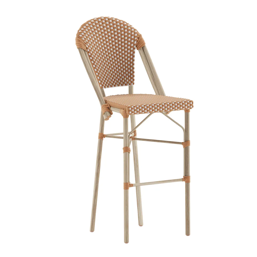 Flash Furniture SDA-AD642001-F-BS-NATWH-LTNAT-GG Lourdes Stacking French Bistro Stool, 30" Bar Height, 600 lb. Weight Capacity, Natural/White Polyethylene Rattan, Light Natural Aluminum Frame