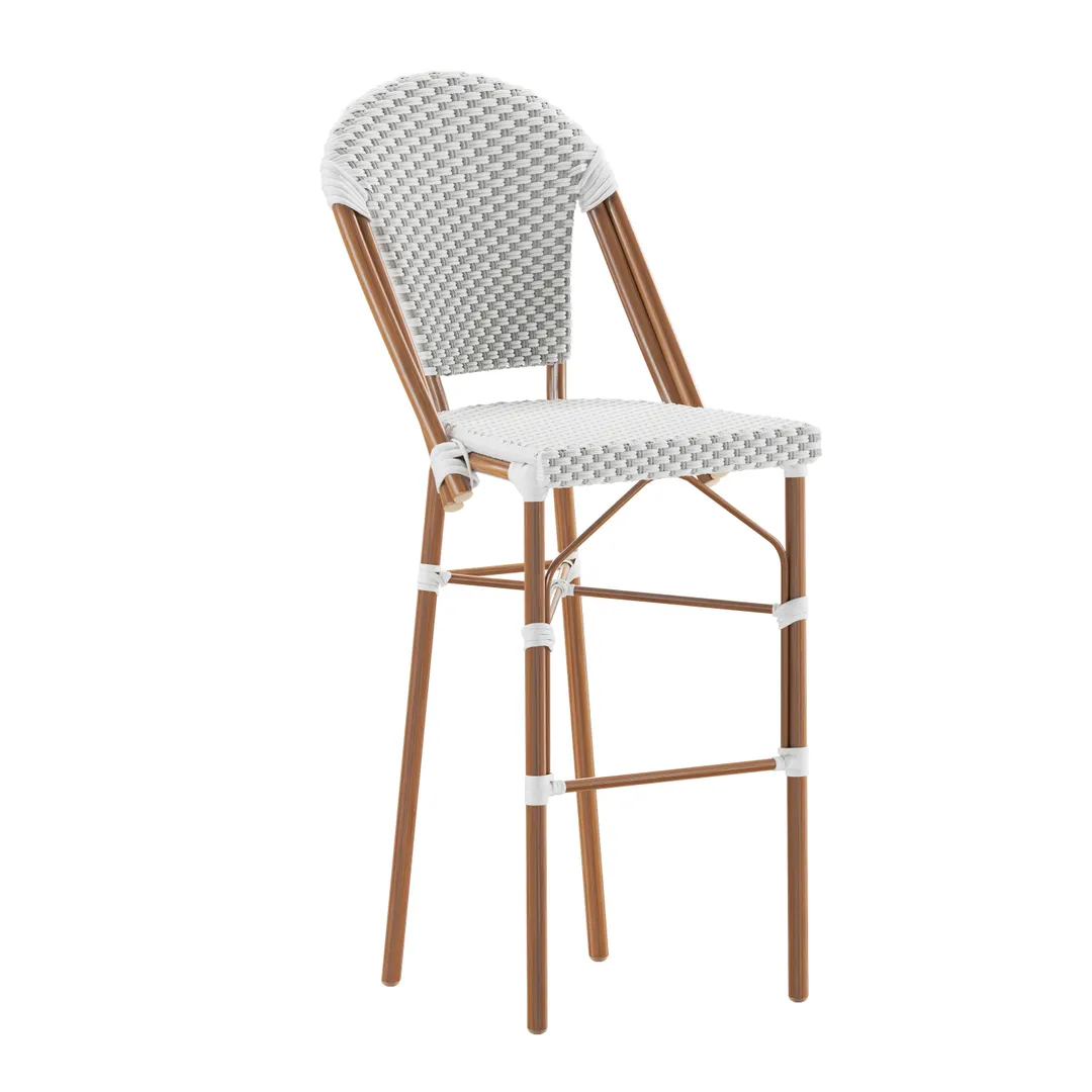 Flash Furniture SDA-AD642001-F-BS-WHGY-NAT-GG Lourdes 30" Stacking French Bistro Stool, 600 lb., White/Gray Rattan, Natural Bamboo Aluminum