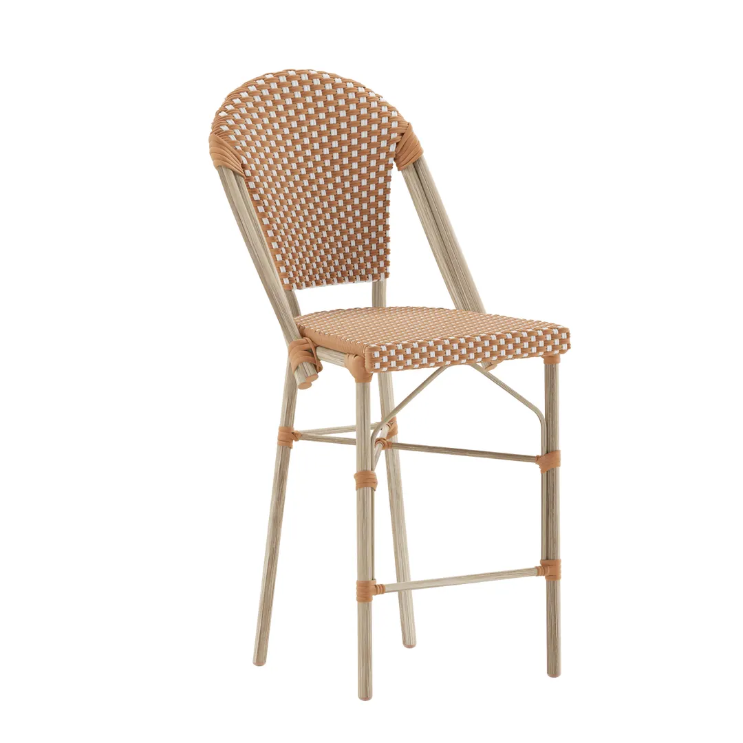 Flash Furniture SDA-AD642001-F-CS-NATWH-LTNAT-GG Lourdes Stacking French Bistro Stool, 26" Counter Height, 600 lb. Weight Capacity, Natural & White Polyethylene Rattan, Light Natural Aluminum Frame