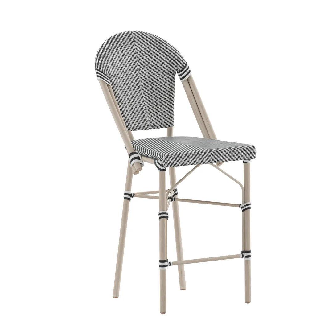 Flash Furniture SDA-AD642107-CS-BLKWH-LTNAT-GG Marseille Stacking French Bistro Counter Stool, 26" seat height, 600 lb. weight capacity, black and white textilene