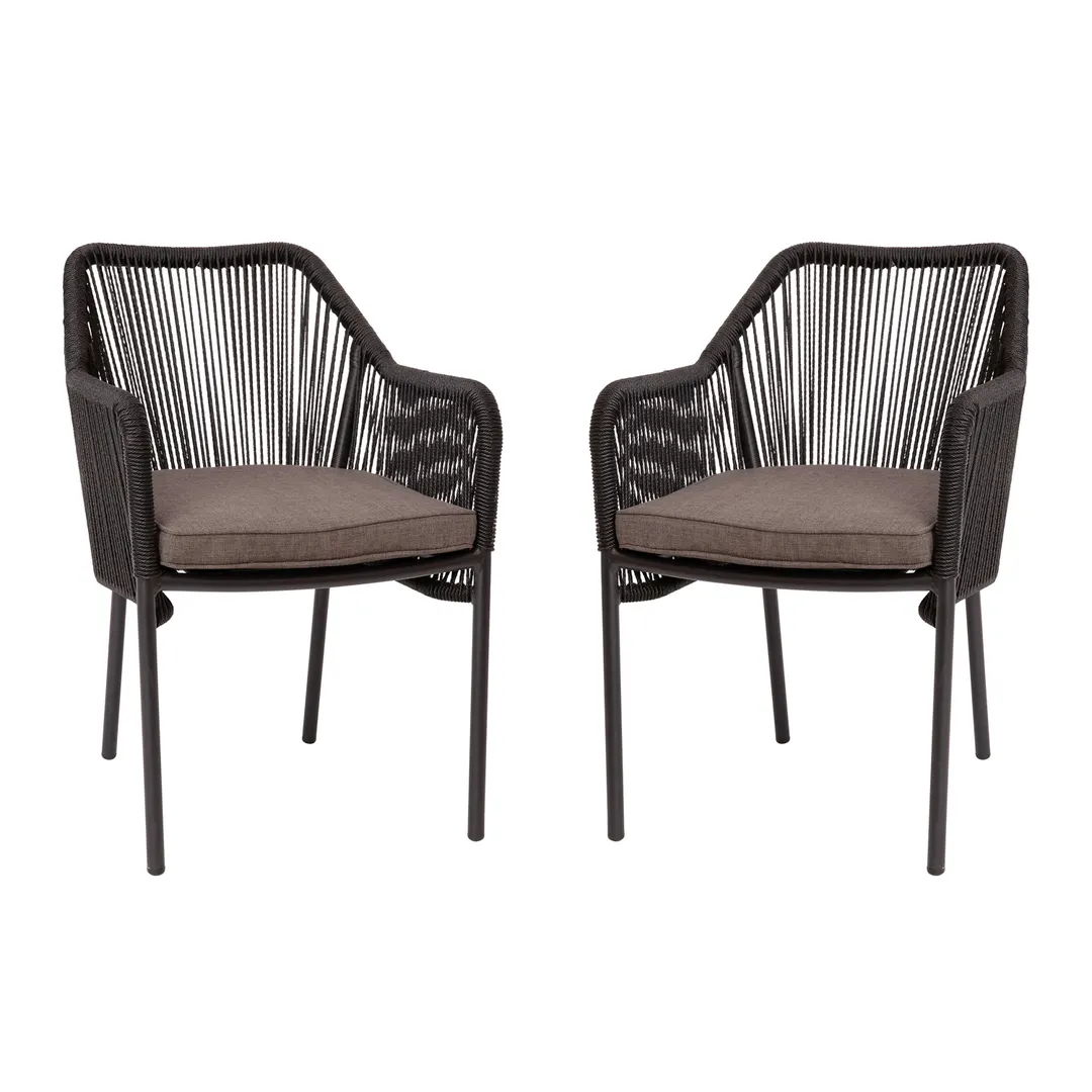 Flash Furniture SDA-AD892006-BK-2-GG Kallie Patio Chairs, Woven Back & Seat, Aluminum Frame, Black & Gray, Set