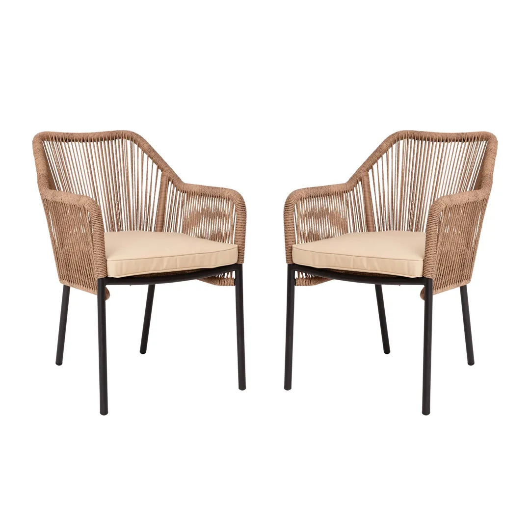 Flash Furniture SDA-AD892006-NAT-2-GG Kallie Patio Chairs, Woven Back & Seat, Aluminum Frame, Ivory Zippered Cushions, Set
