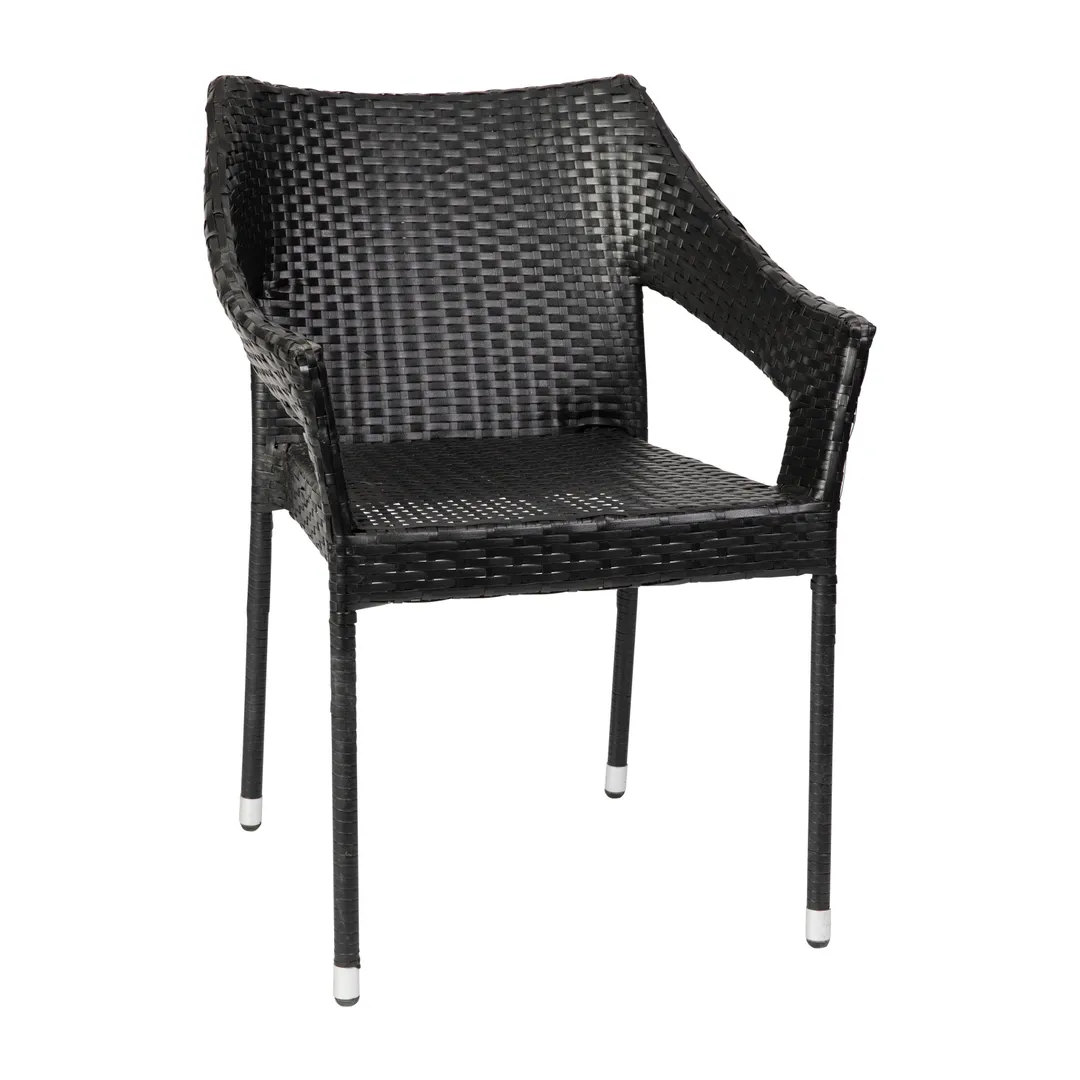Flash Furniture TT-TT02-BK-GG Ethan Patio Stacking Chair, 300 lb, PE Rattan Wicker, Black, Steel Frame