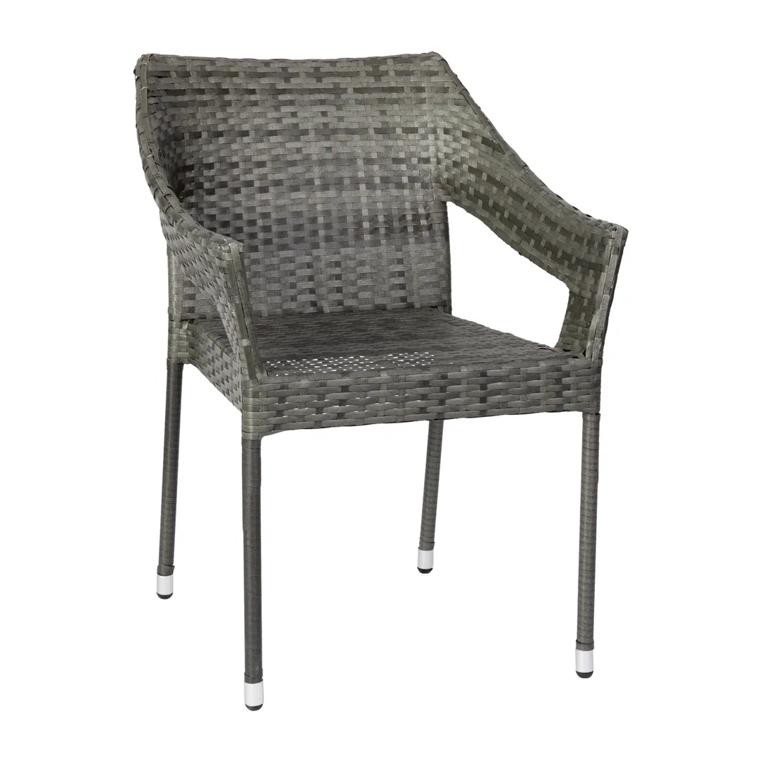 Flash Furniture TT-TT02-GY-GG Ethan Patio Stacking Chair, 300 lb, PE Rattan Wicker, Gray, Steel Frame