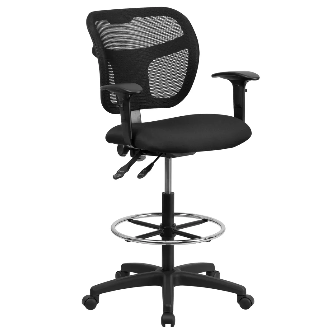 Flash Furniture WL-A7671SYG-BK-AD-GG Regina Mid-Back Swivel Task Chair, 250 lb, Fabric Upholstered Seat, Nylon Arms, Mesh Back