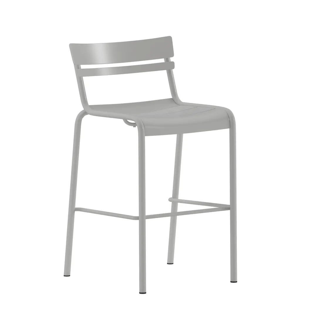 Flash Furniture XU-CH-10318-B-SIL-GG Nash Stacking Bar Stool, 300 lb. weight capacity, silver, powder coated steel, slatted back and seat