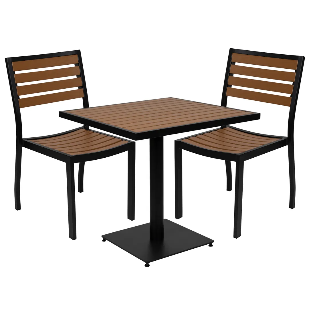 Flash Furniture XU-DG-10456033-GG 30" Square Outdoor Table Set with 2 Faux Teak Chairs, 150 lb Table Capacity, 300 lb Chair Capacity