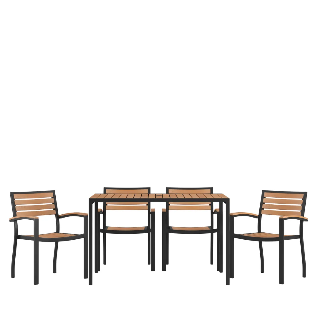 Flash Furniture XU-DG-304860064-GG 48"W Rectangular Patio Dining Table Set with 4 Stacking Chairs