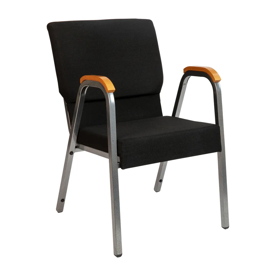 Flash Furniture XU-DG-60156-BK-GG Hercules Series 21"W Stackable Arm Chair, Fabric Upholstery, Silver Vein Steel Frame, Black