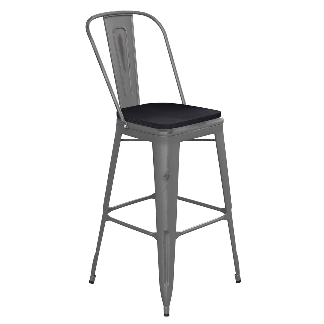 Flash Furniture XU-DG-TP001B-30-PL1B-GG Lincoln Bar Stool 30" Seat 500 lb Slat Back Powder Coated Steel Black