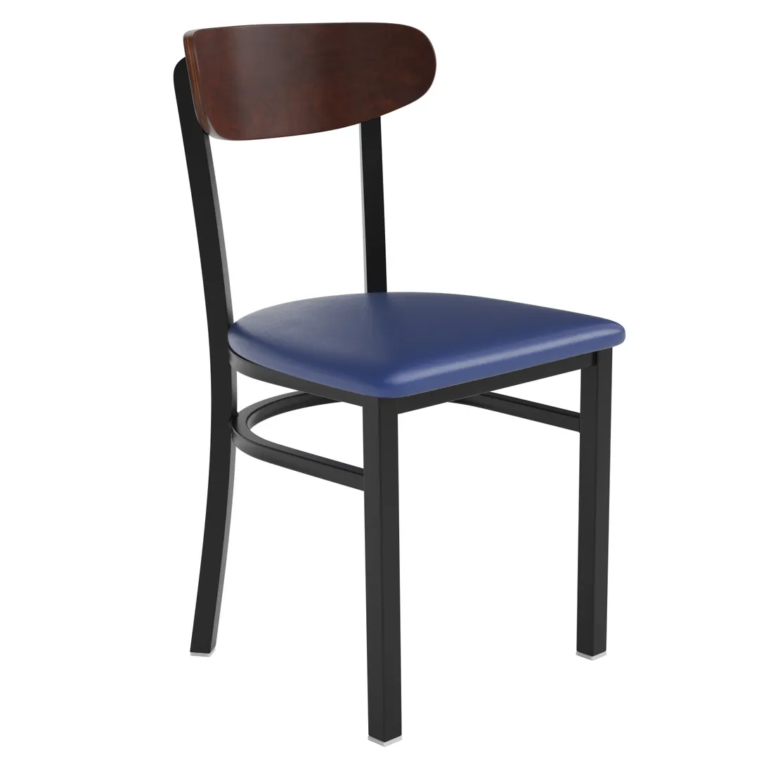 Flash Furniture XU-DG6V5BLV-WAL-GG Wright Dining Chair, 500 lb, Blue Vinyl Upholstered, Walnut Finish, Black Steel Frame