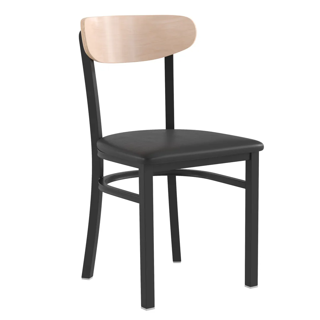 Flash Furniture XU-DG6V5BV-NAT-GG Wright Dining Chair, Black Vinyl Seat, Natural Birch Finish, 500 lb