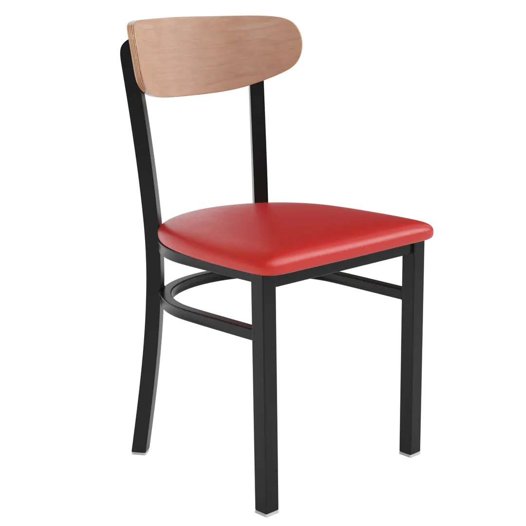 Flash Furniture XU-DG6V5RDV-NAT-GG Wright Dining Chair, 500 lb, Red Vinyl Seat, Natural Birch Finish, Black Steel Frame